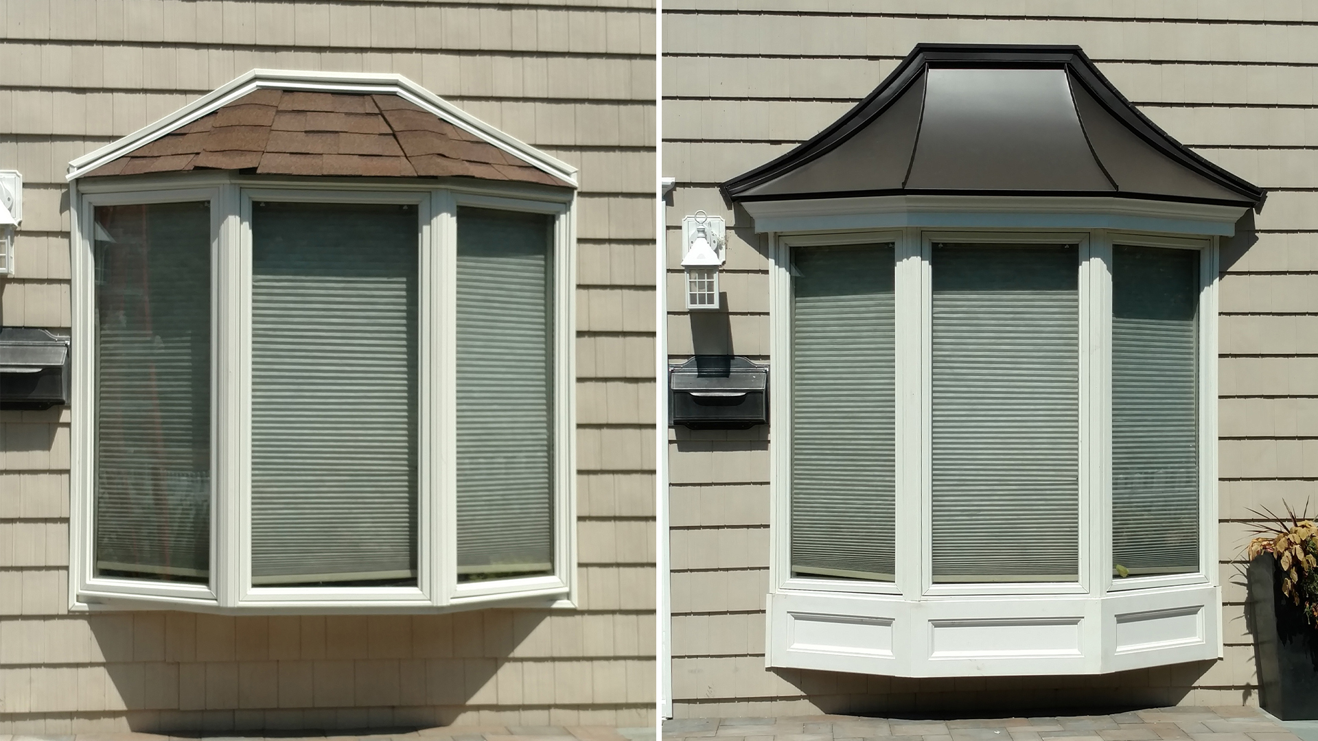 Bay window with brown patina